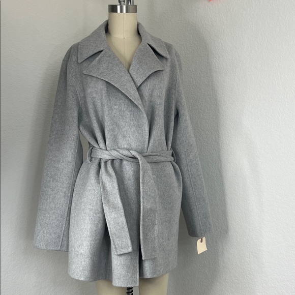 Theory Cashmere Belt Overlay Double Faced Wool Coat Wrap Cross Front Coat Jacket